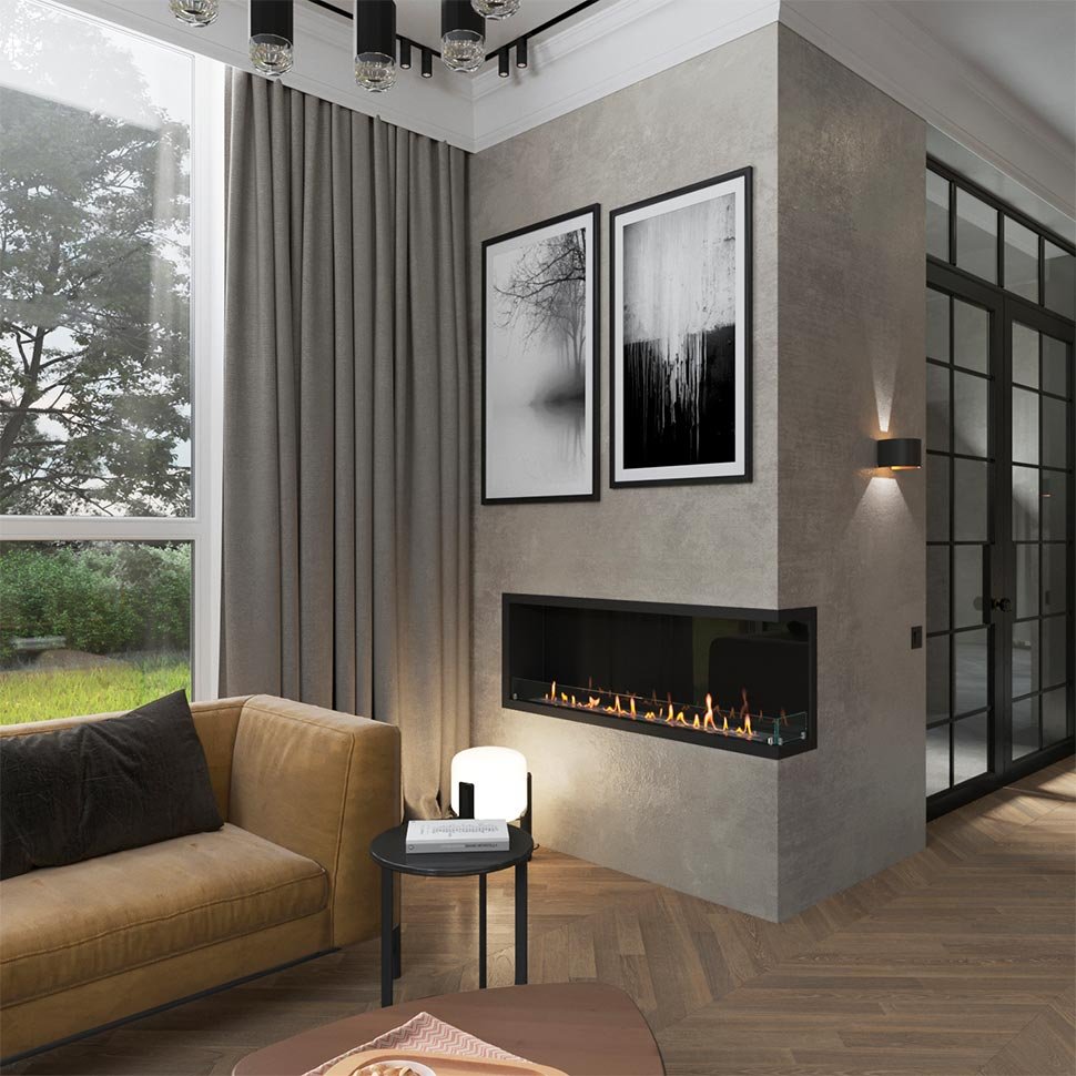 Биокамин угловой SteelHeat Leader 1300 правый 