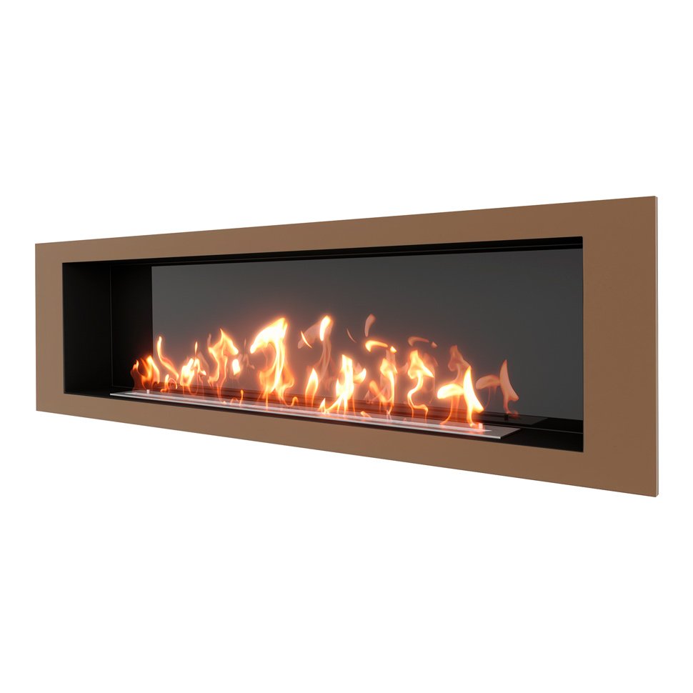 Биокамин встраиваемый SteelHeat LONG 1800 с рамкой цвет бронза 