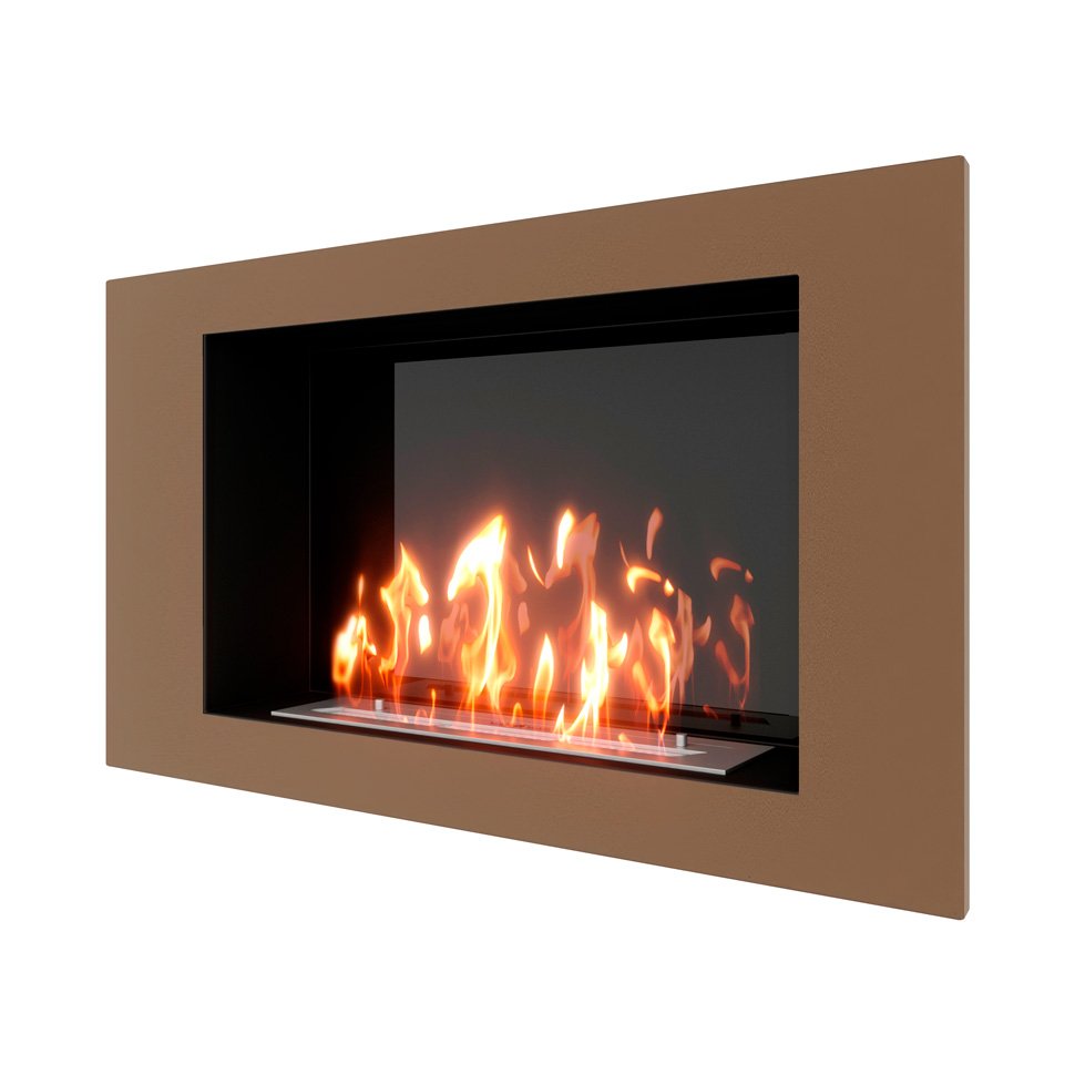 Биокамин встраиваемый SteelHeat LONG 900 с рамкой цвет бронза 