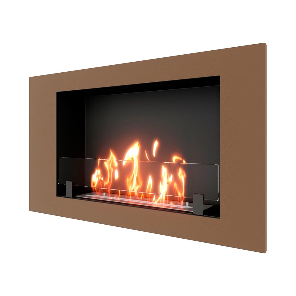 Биокамин встраиваемый SteelHeat LONG 900 с рамкой цвет бронза 