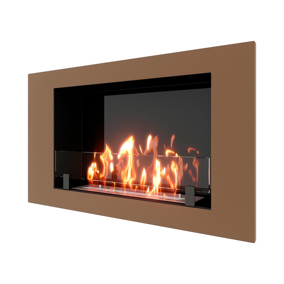 Биокамин встраиваемый SteelHeat LONG 900 с рамкой цвет бронза 