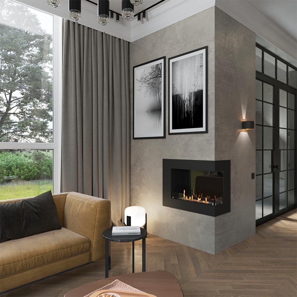 Биокамин угловой SteelHeat GRAND 800 правый 