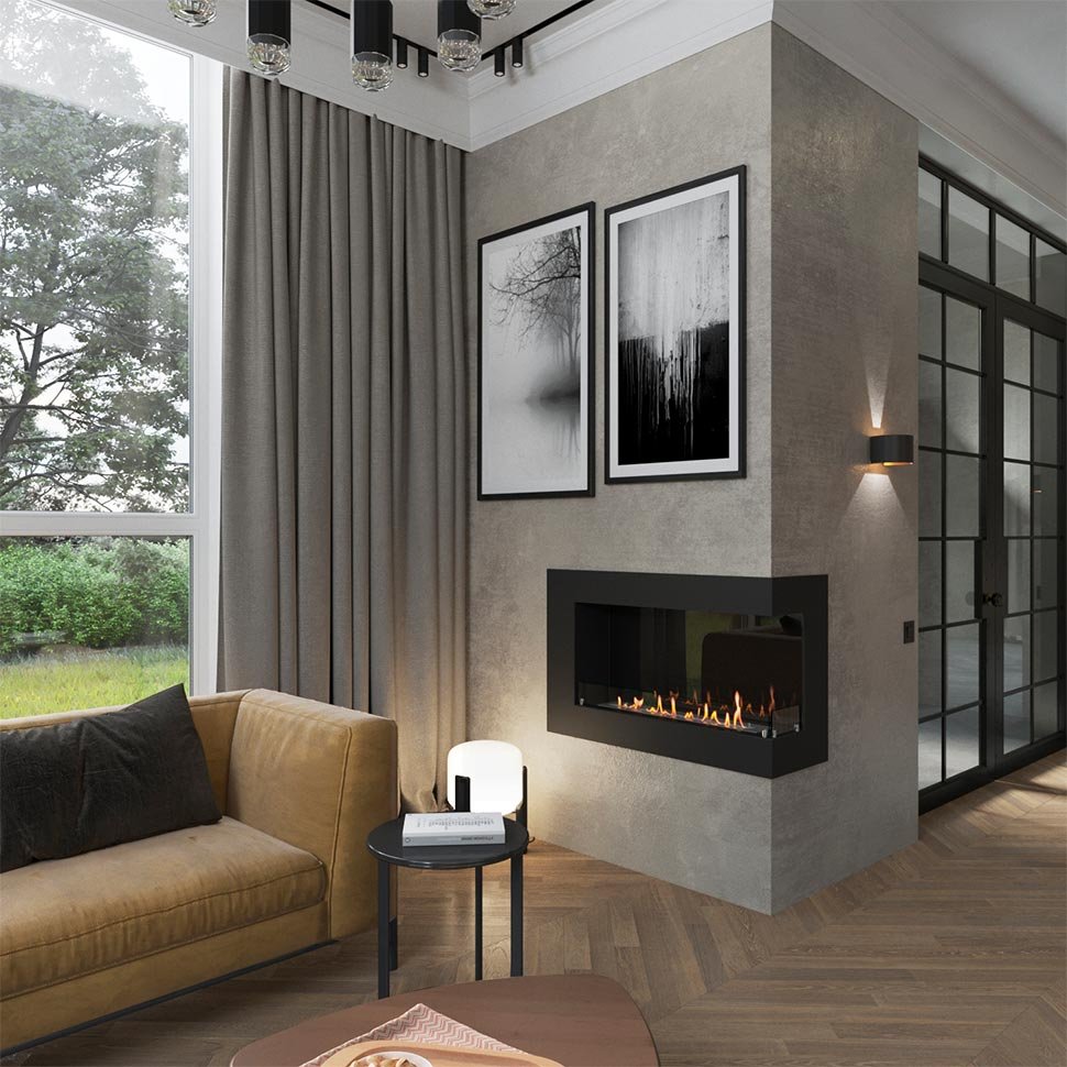 Биокамин угловой SteelHeat GRAND 1000 правый 