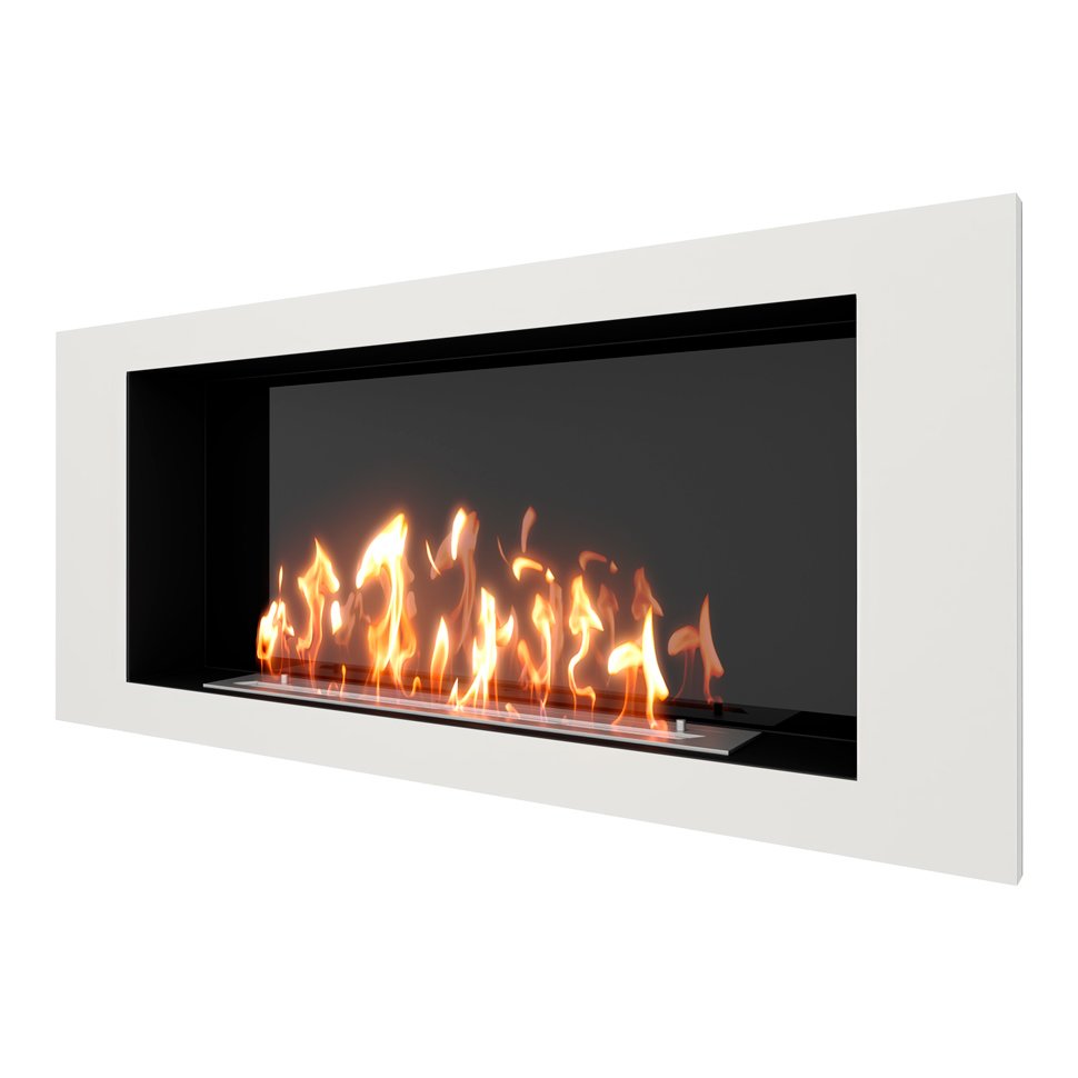 Биокамин встраиваемый SteelHeat LONG 1200 с рамкой цвет белый 