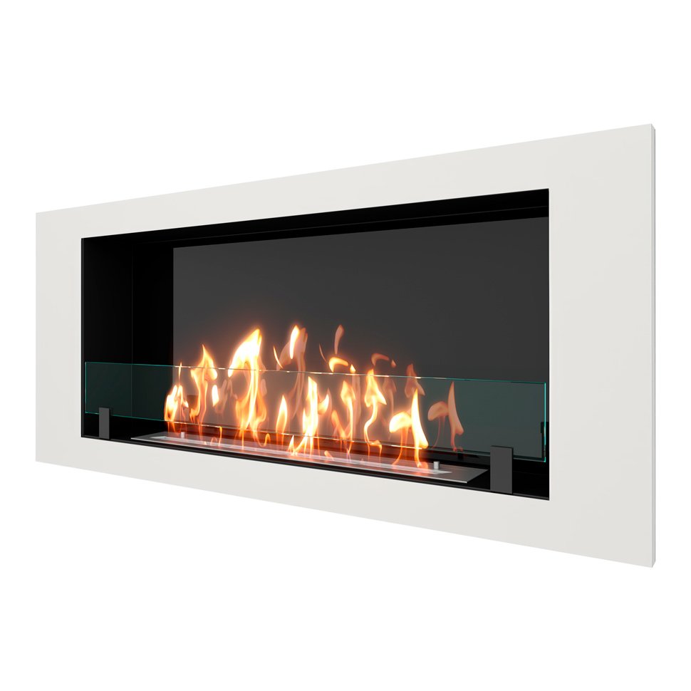 Биокамин встраиваемый SteelHeat LONG 1200 с рамкой цвет белый 