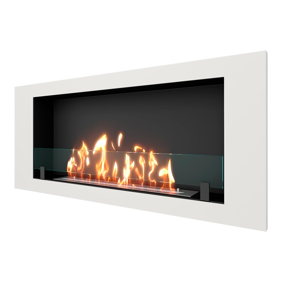 Биокамин встраиваемый SteelHeat LONG 1200 с рамкой цвет белый 