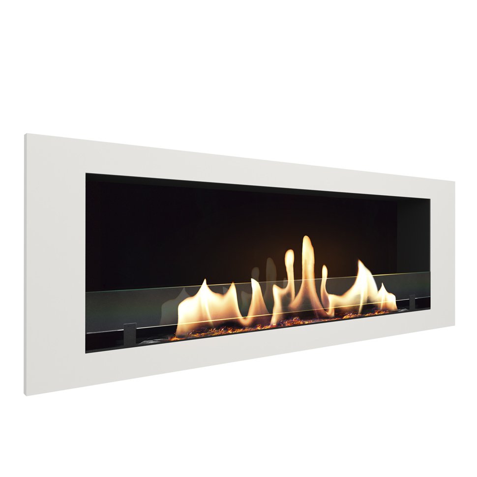 Биокамин встраиваемый SteelHeat LONG 1500 с рамкой цвет белый 