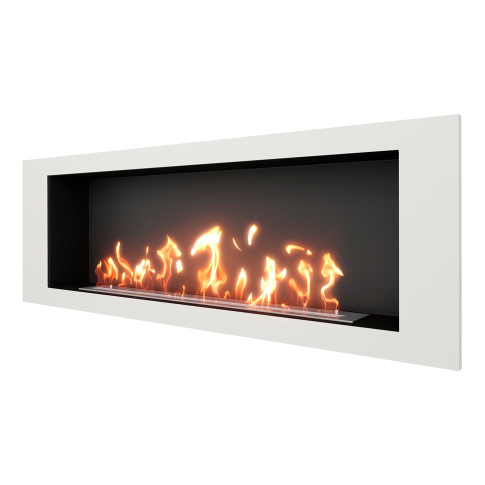 Биокамин встраиваемый SteelHeat LONG 1500 с рамкой цвет белый 