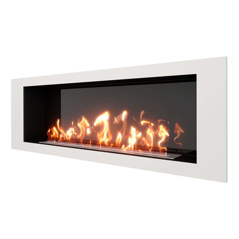 Биокамин встраиваемый SteelHeat LONG 1500 с рамкой цвет белый 