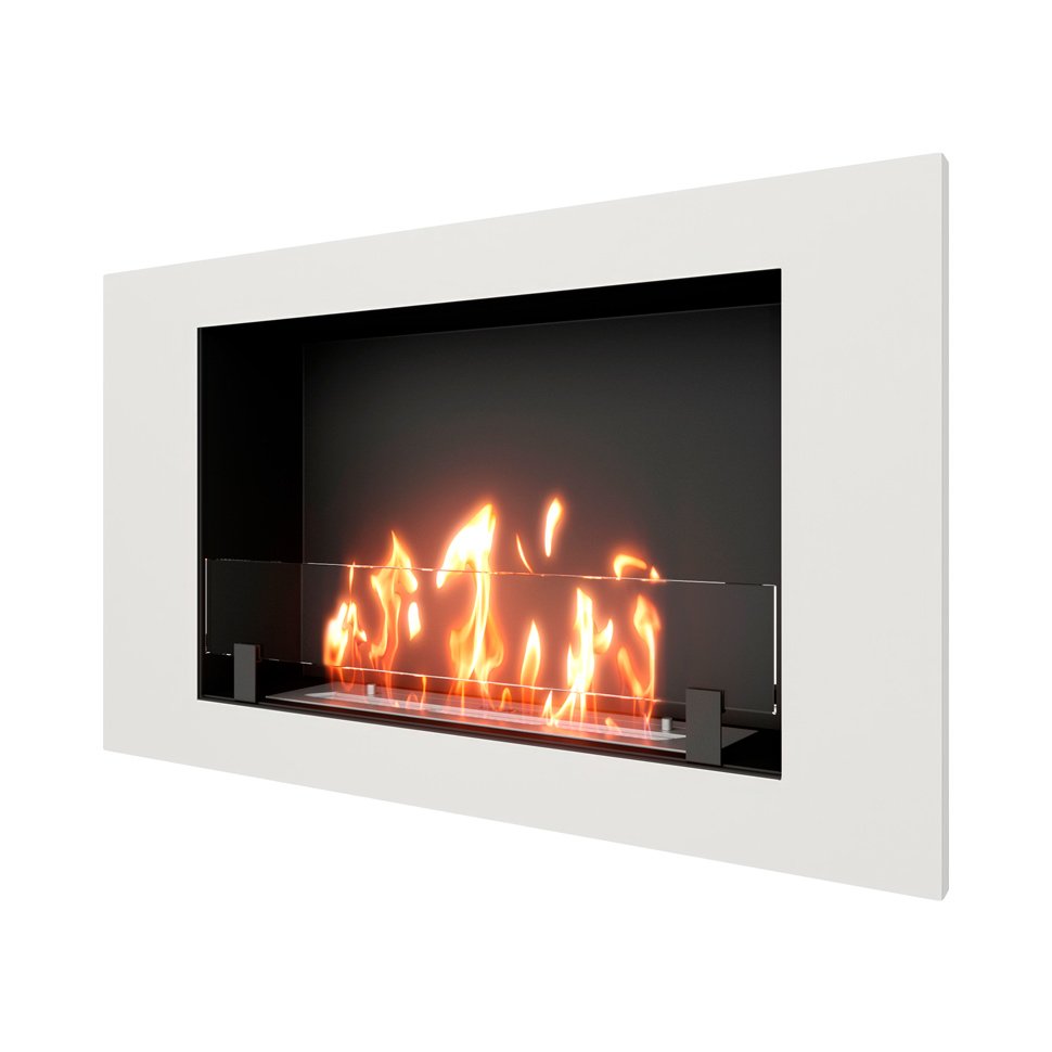 Биокамин встраиваемый SteelHeat LONG 900 с рамкой цвет белый 