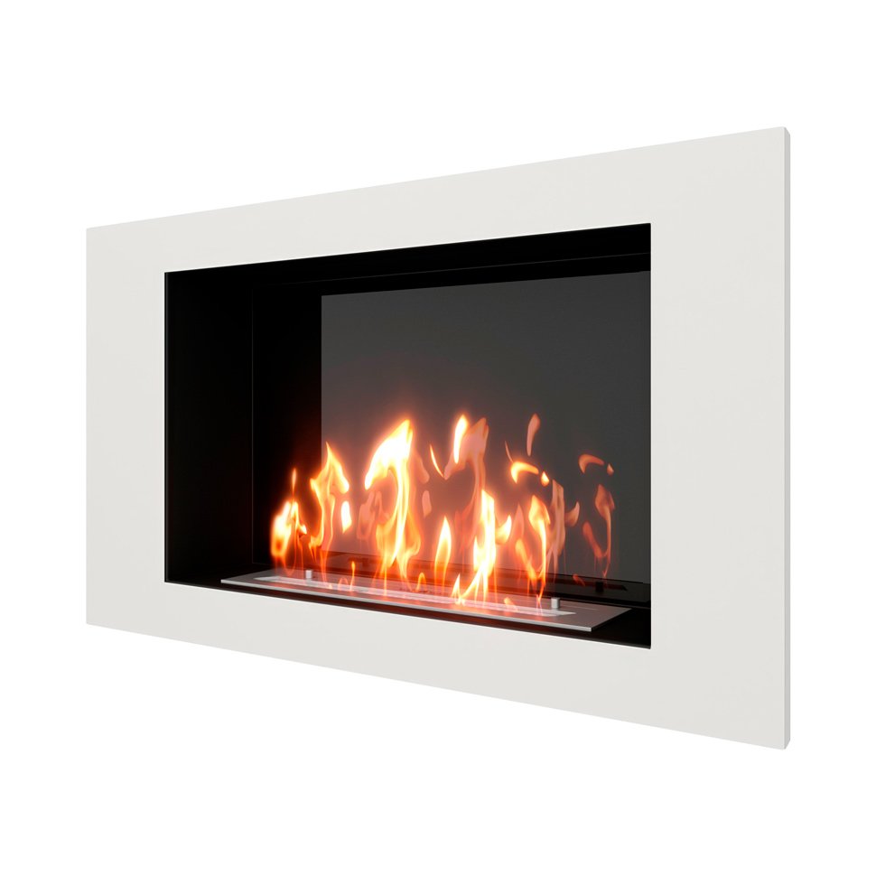 Биокамин встраиваемый SteelHeat LONG 900 с рамкой цвет белый 