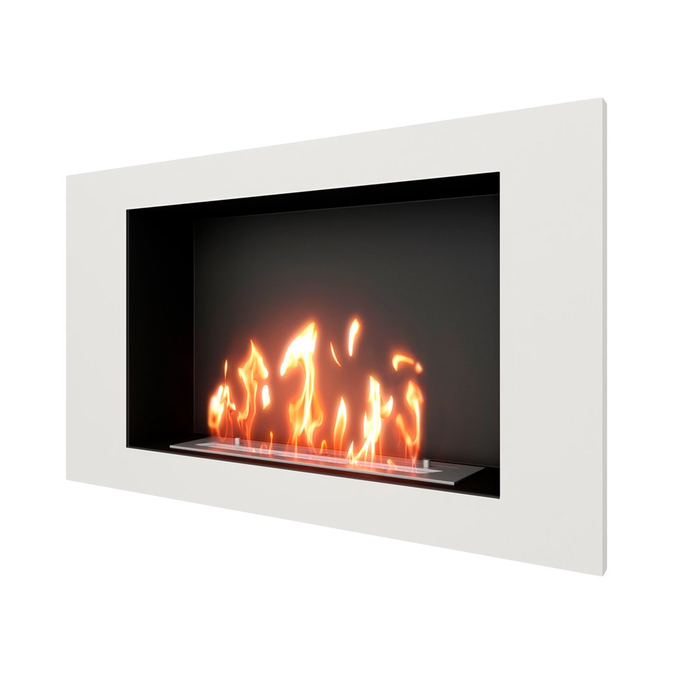 Биокамин встраиваемый SteelHeat LONG 900 с рамкой цвет белый 