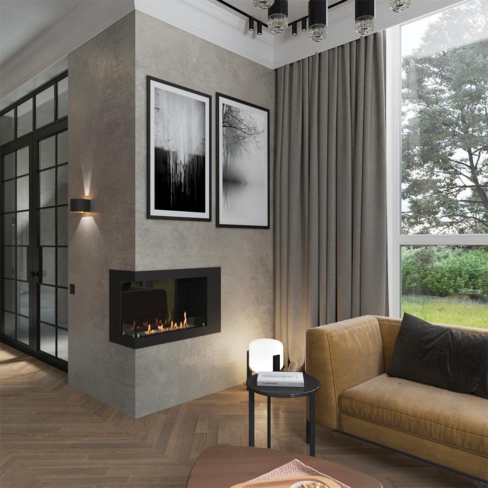 Биокамин угловой SteelHeat LONG 800 левый 