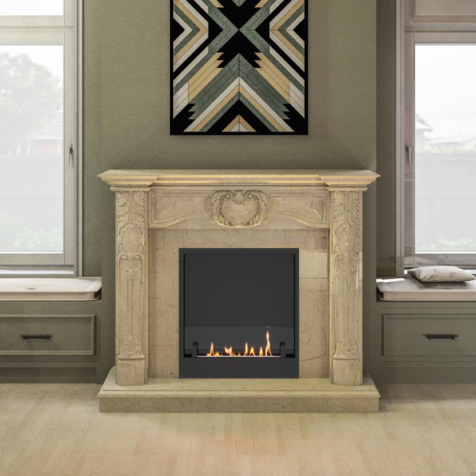 Биокамин в мраморном портале SteelHeat Mushketer 