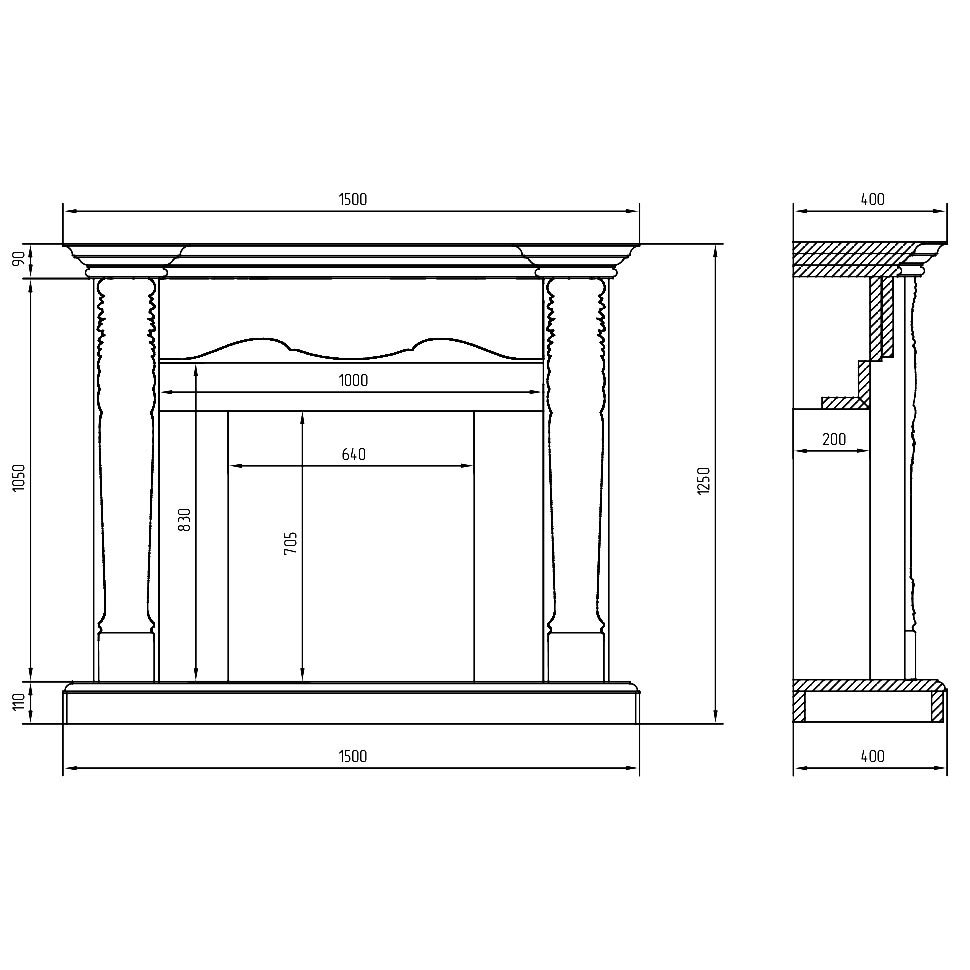 Биокамин в мраморном портале SteelHeat Mushketer 
