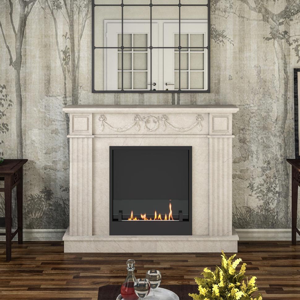 Биокамин в мраморном портале SteelHeat Washington 