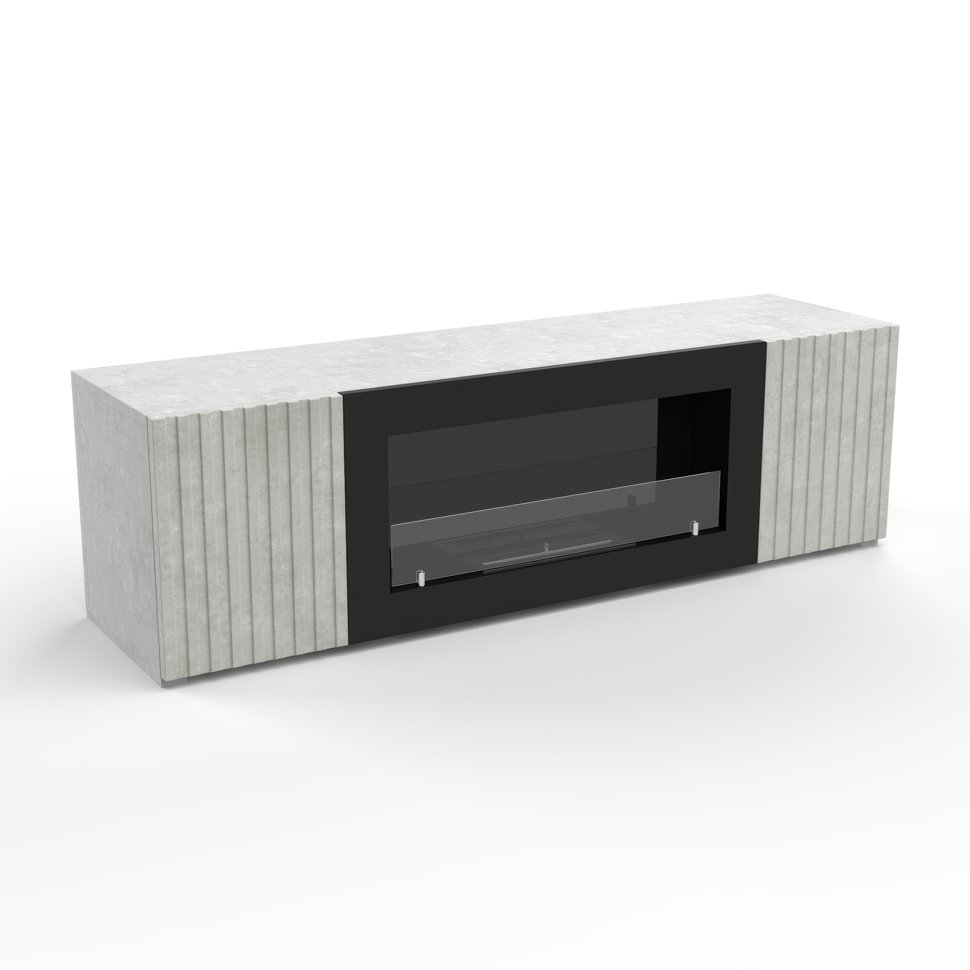 Тумба под ТВ с биокамином SteelHeat LIVORNO IMPULSE 140 см (корпус серый бетон / фасады серый бетон) 