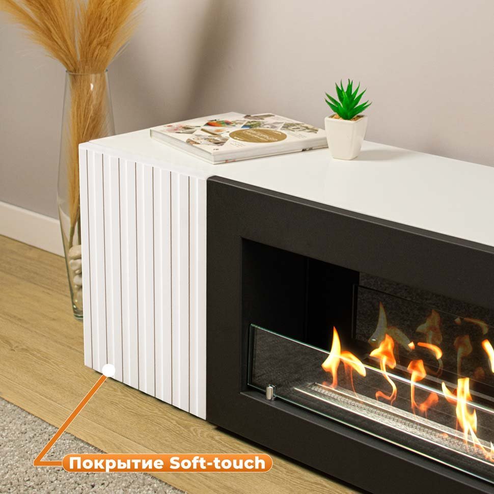 Тумба под ТВ с биокамином SteelHeat LIVORNO IMPULSE 140 см (корпус белый / фасады белый) 