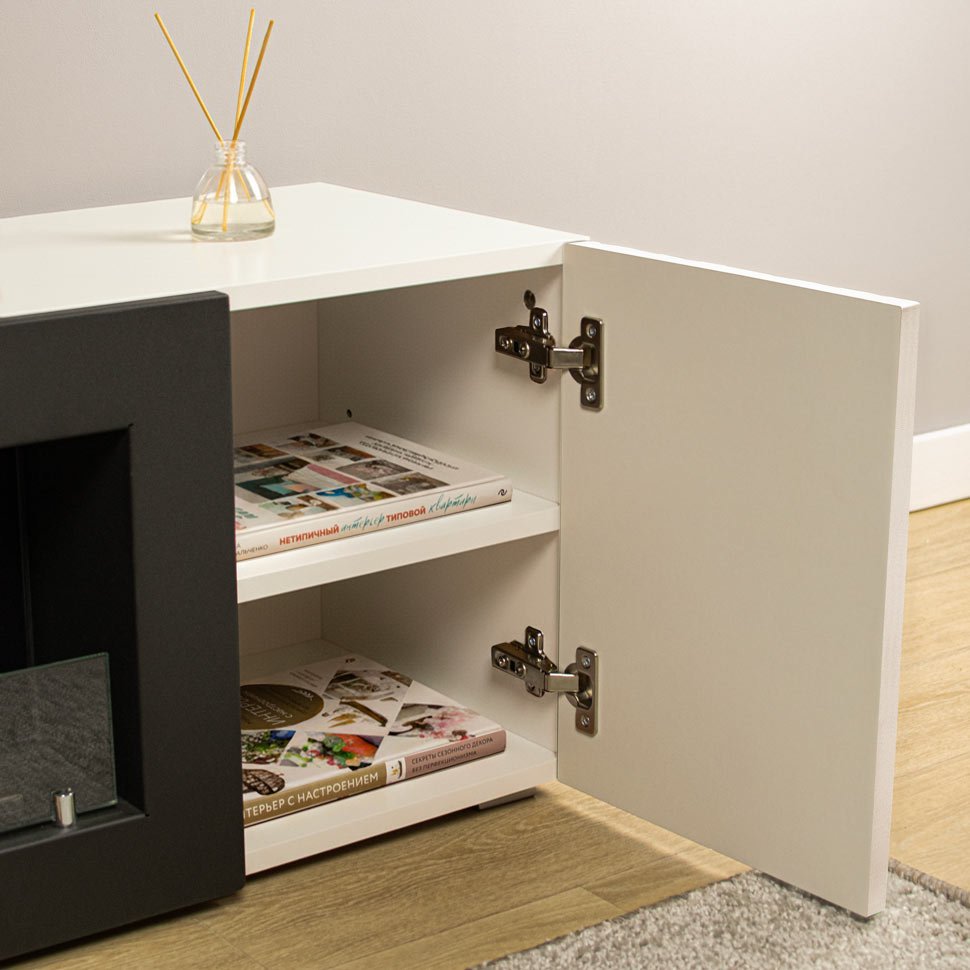 Тумба под ТВ с биокамином SteelHeat LIVORNO IMPULSE 140 см (корпус белый / фасады белый) 
