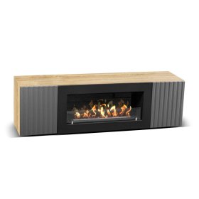 Тумба под ТВ с биокамином SteelHeat LIVORNO IMPULSE 140 см (корпус дуб Сонома / фасады Гротто Гранит)