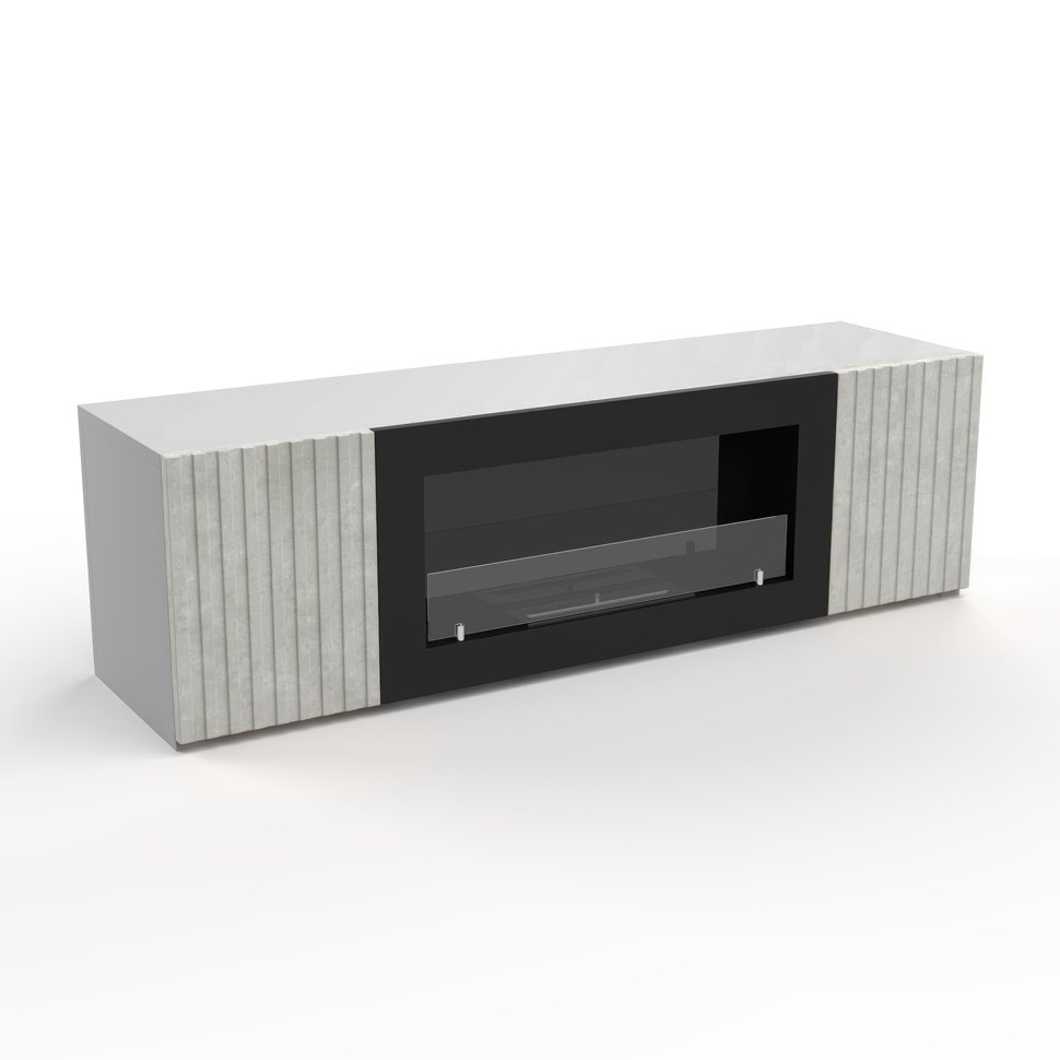 Тумба под ТВ с биокамином SteelHeat LIVORNO IMPULSE 140 см (корпус серый / фасады серый бетон) 