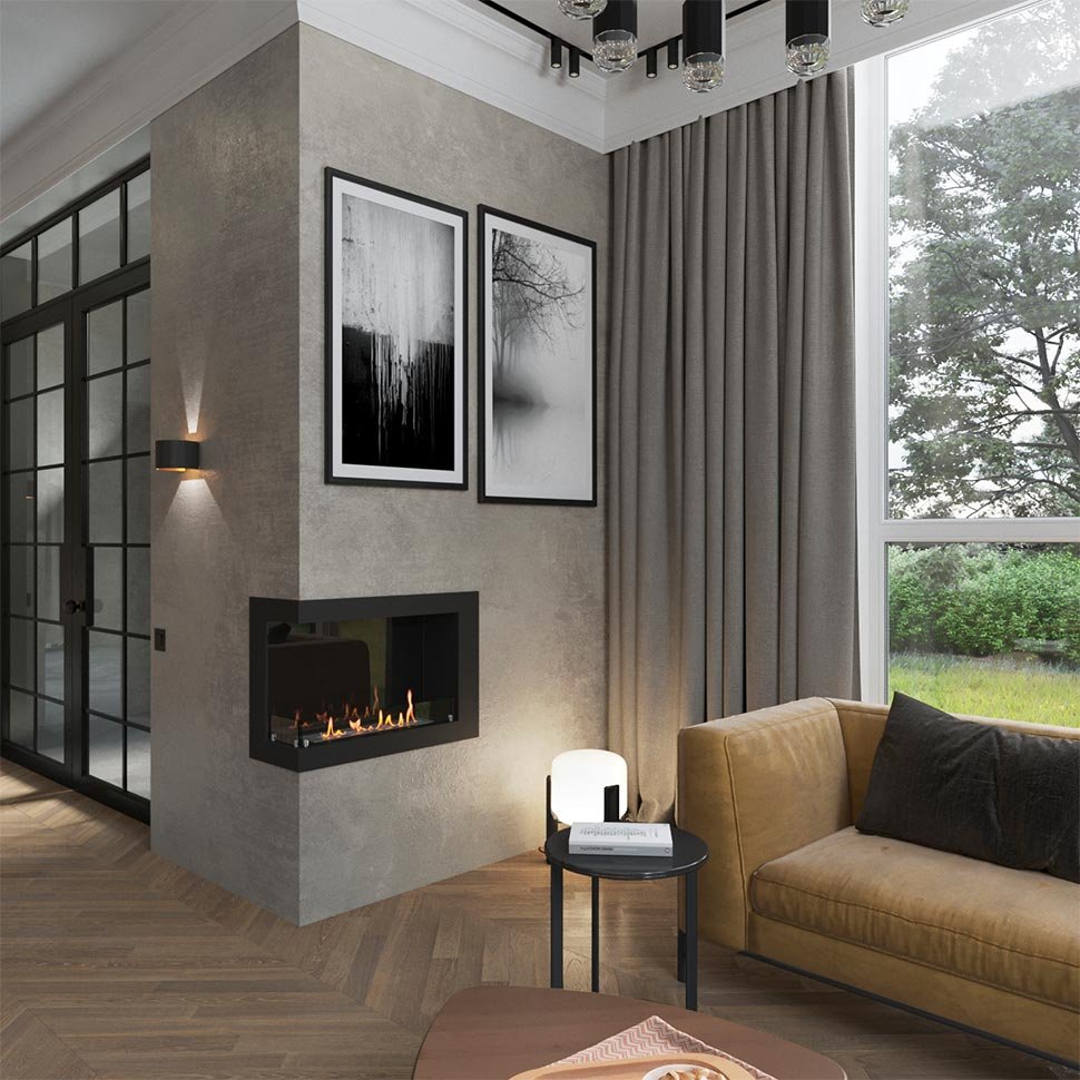 Биокамин угловой SteelHeat ONE 800 левый 