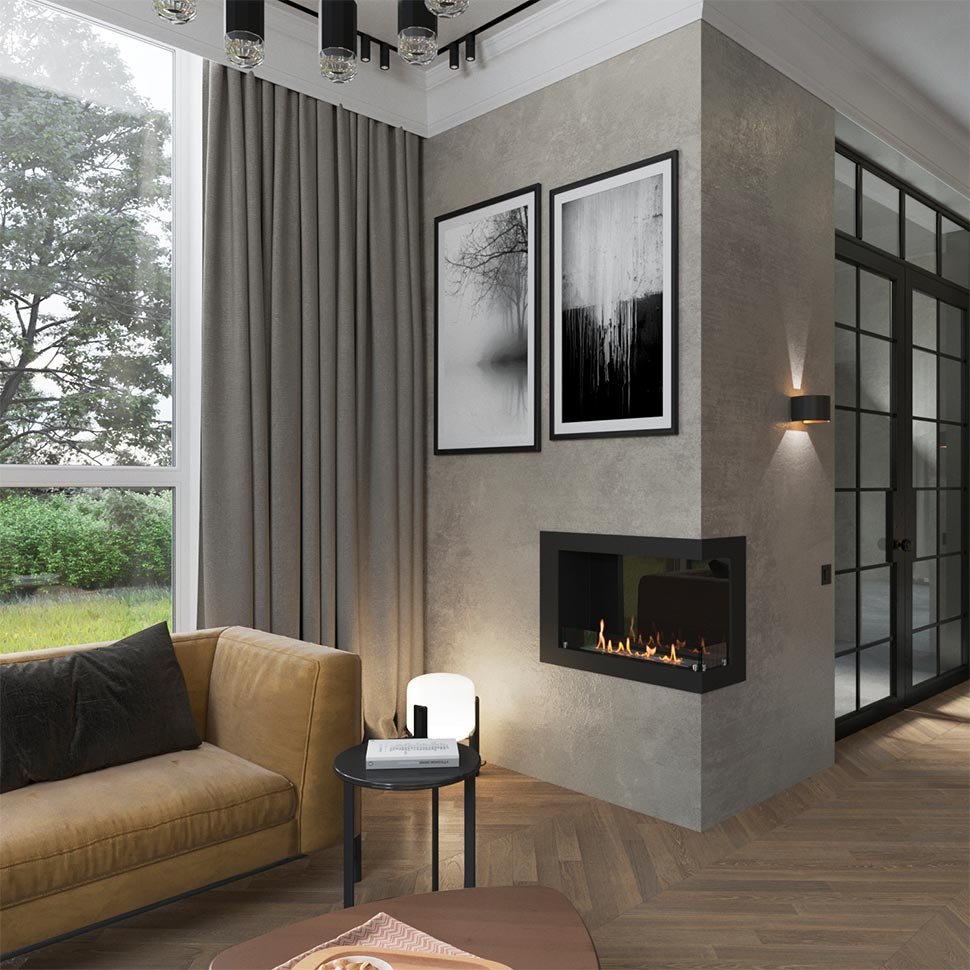 Биокамин угловой SteelHeat ONE 800 правый 