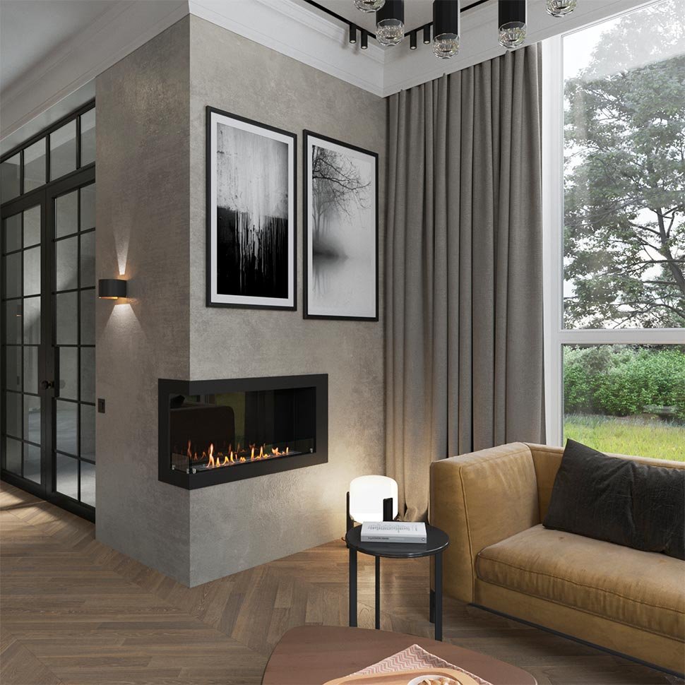 Биокамин угловой SteelHeat ONE 1000 левый 