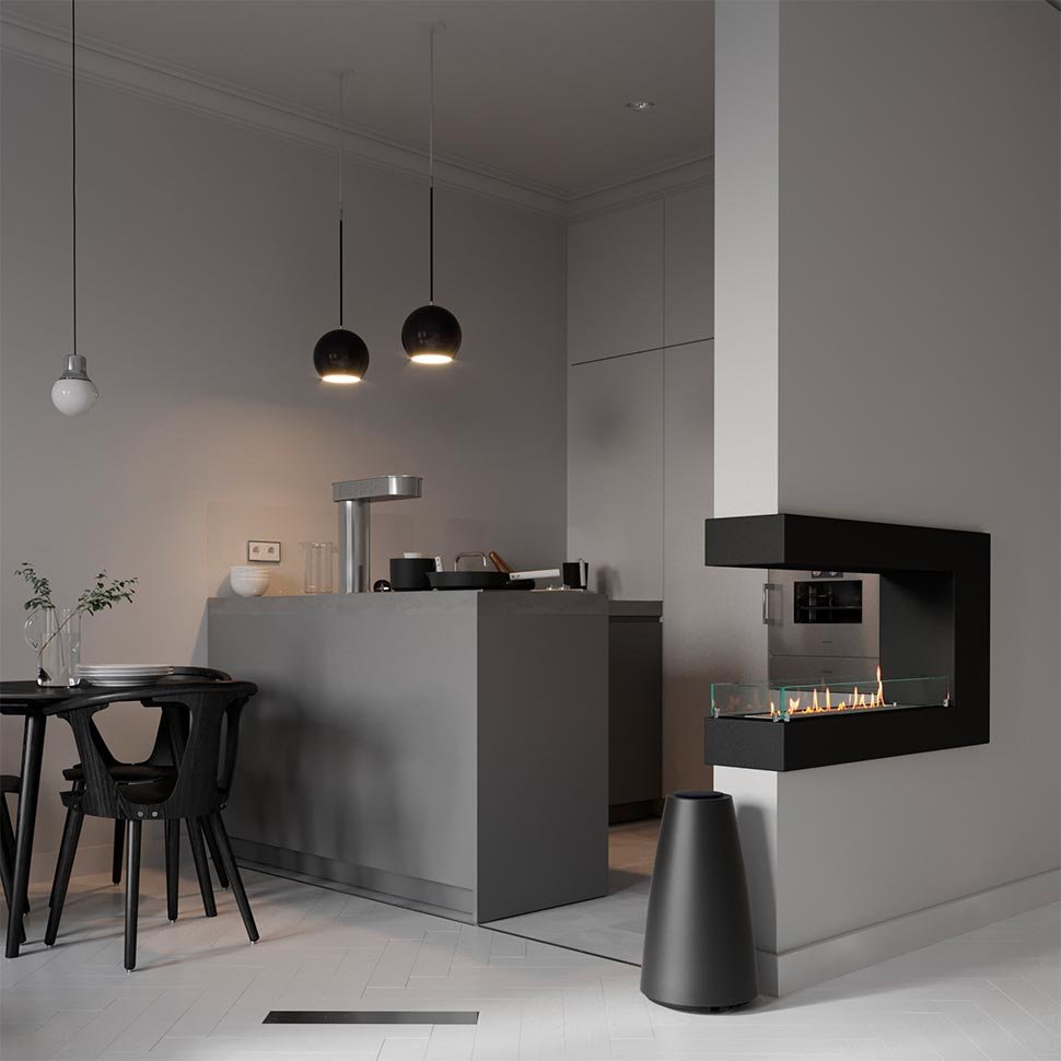 Биокамин торцевой SteelHeat GRAND 1000 