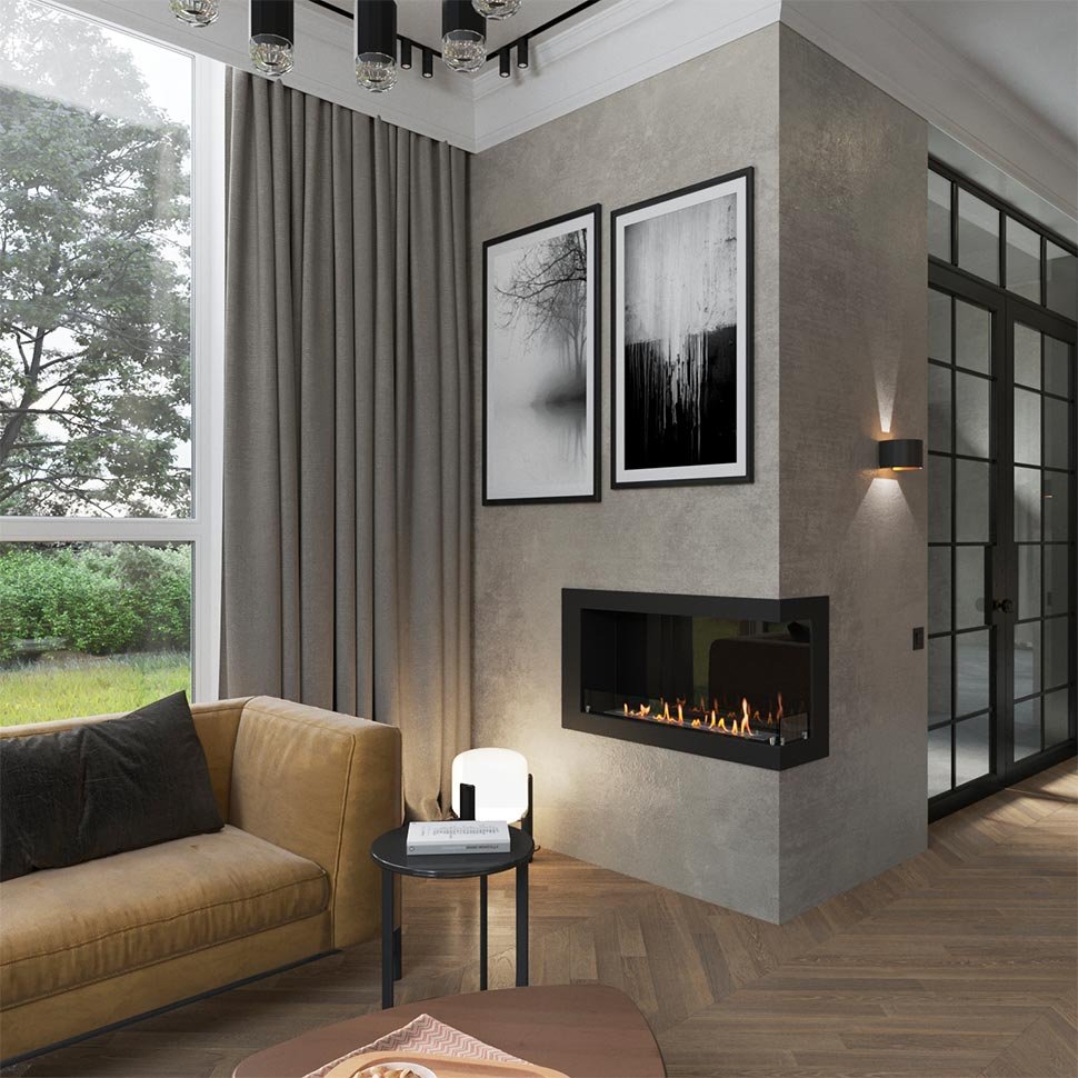 Биокамин угловой SteelHeat ONE 1000 правый 