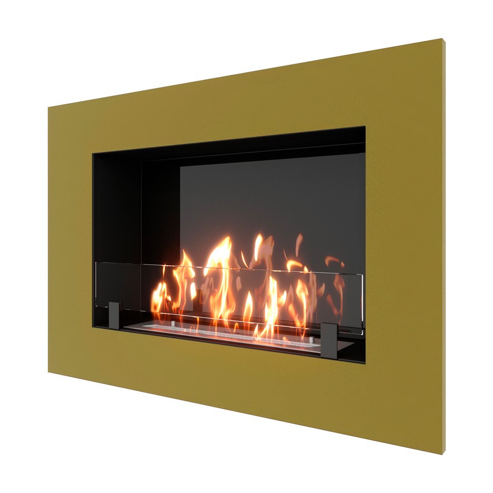 Биокамин встраиваемый SteelHeat GRAND 900 с рамкой цвет латунь 