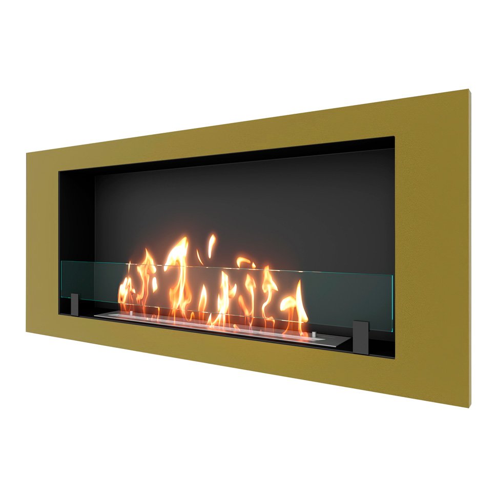 Биокамин встраиваемый SteelHeat LONG 1200 с рамкой цвет латунь 