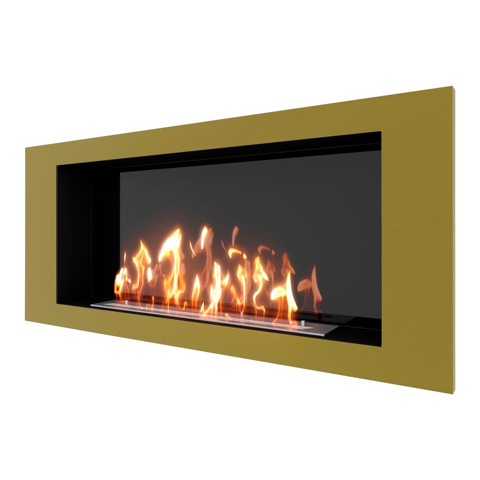 Биокамин встраиваемый SteelHeat LONG 1200 с рамкой цвет латунь 