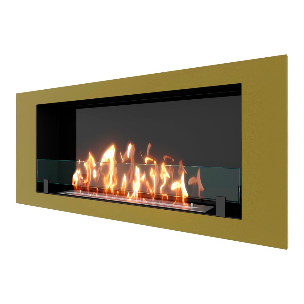 Биокамин встраиваемый SteelHeat LONG 1200 с рамкой цвет латунь 