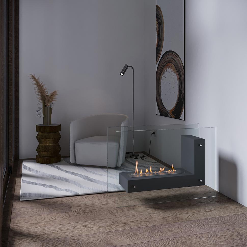 Биокамин напольный SteelHeat TETRISE 900 серый 