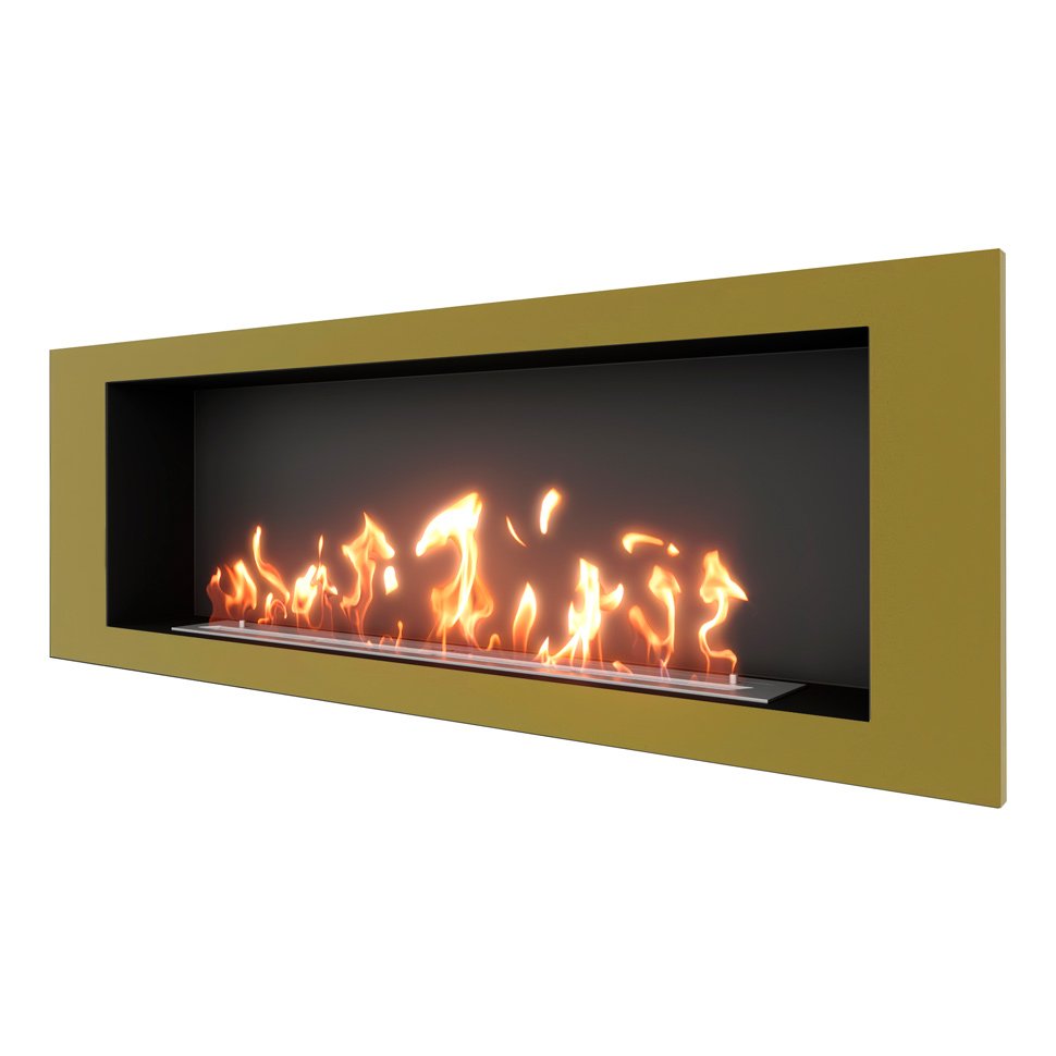 Биокамин встраиваемый SteelHeat LONG 1500 с рамкой цвет латунь 