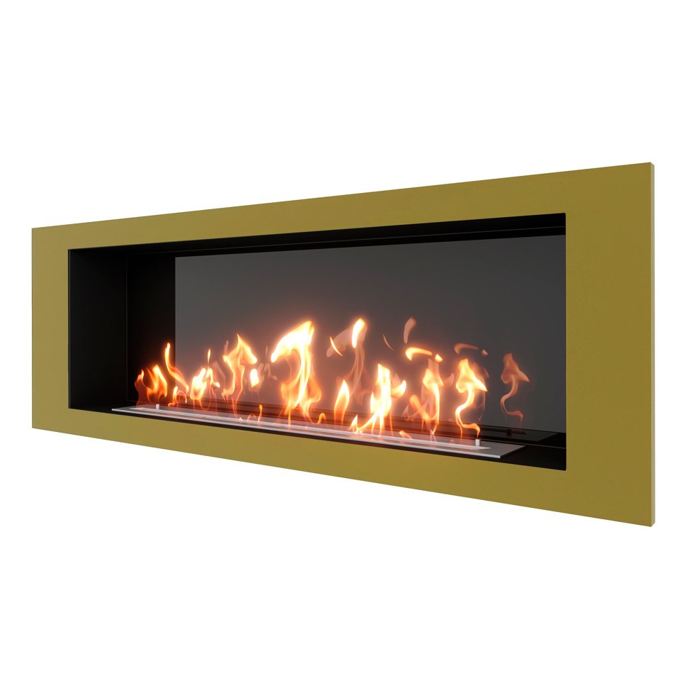 Биокамин встраиваемый SteelHeat LONG 1500 с рамкой цвет латунь 