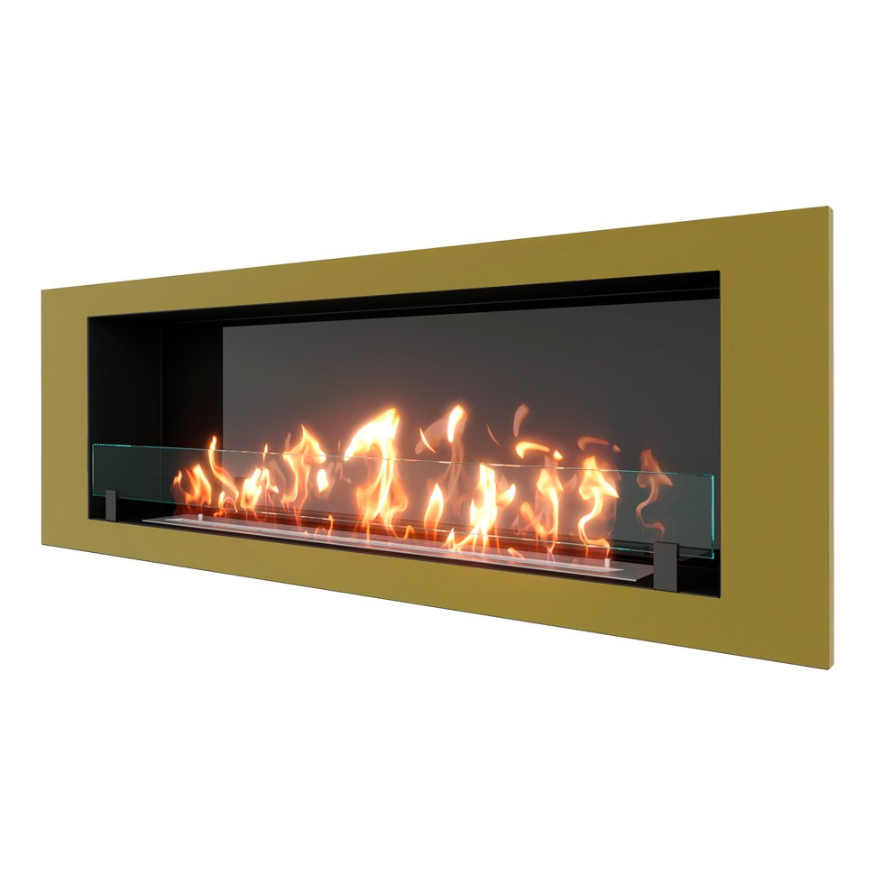 Биокамин встраиваемый SteelHeat LONG 1500 с рамкой цвет латунь 