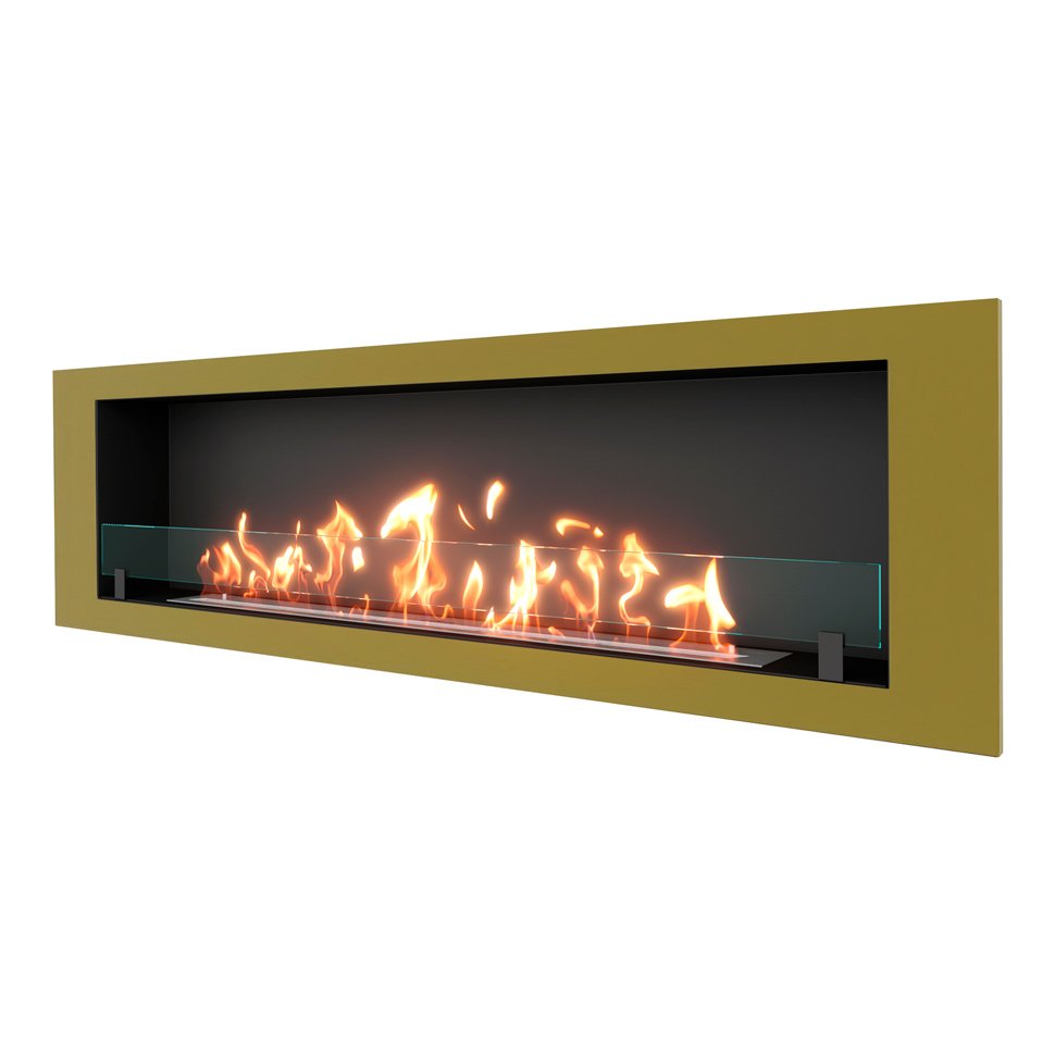 Биокамин встраиваемый SteelHeat LONG 1800 с рамкой цвет латунь 