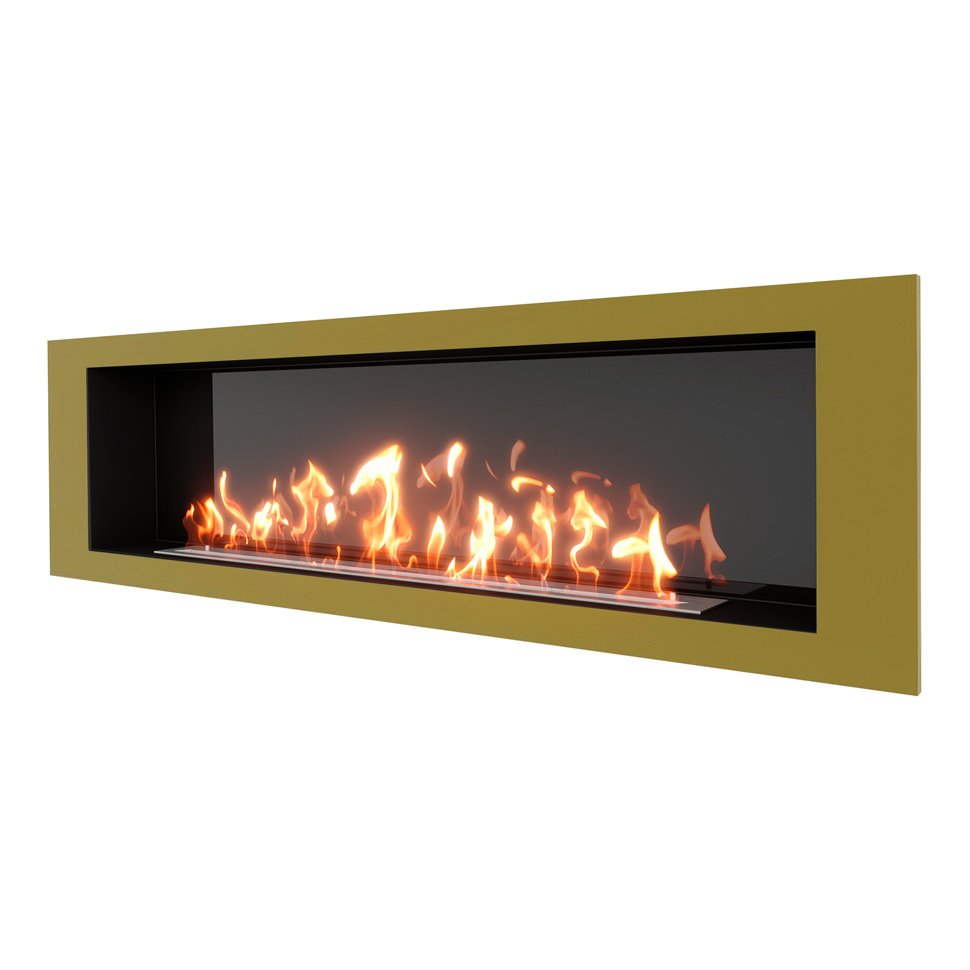 Биокамин встраиваемый SteelHeat LONG 1800 с рамкой цвет латунь 