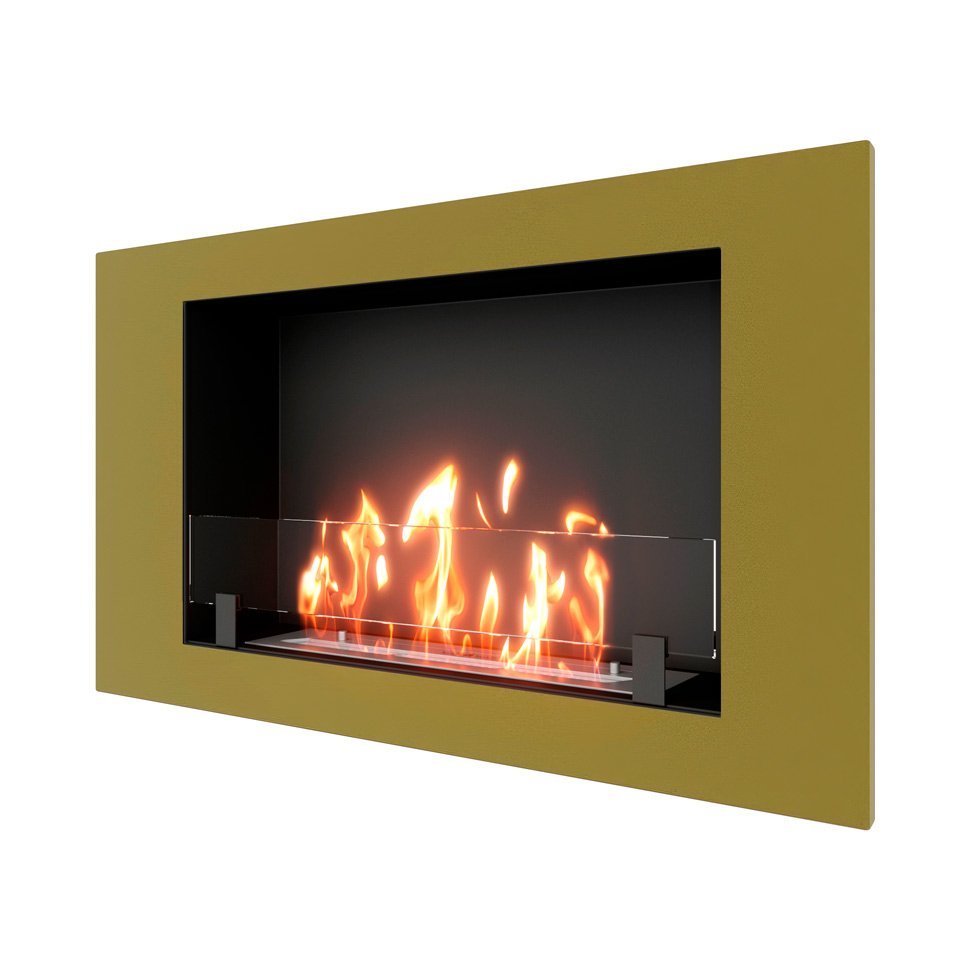 Биокамин встраиваемый SteelHeat LONG 900 с рамкой цвет латунь 