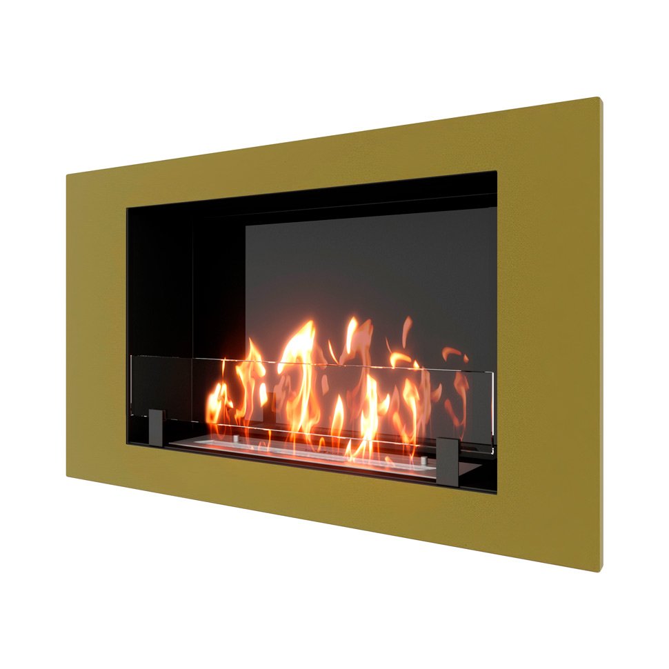 Биокамин встраиваемый SteelHeat LONG 900 с рамкой цвет латунь 