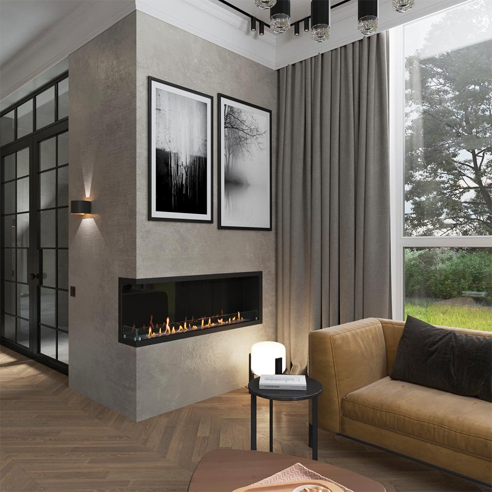 Биокамин угловой SteelHeat Leader 1300 левый 