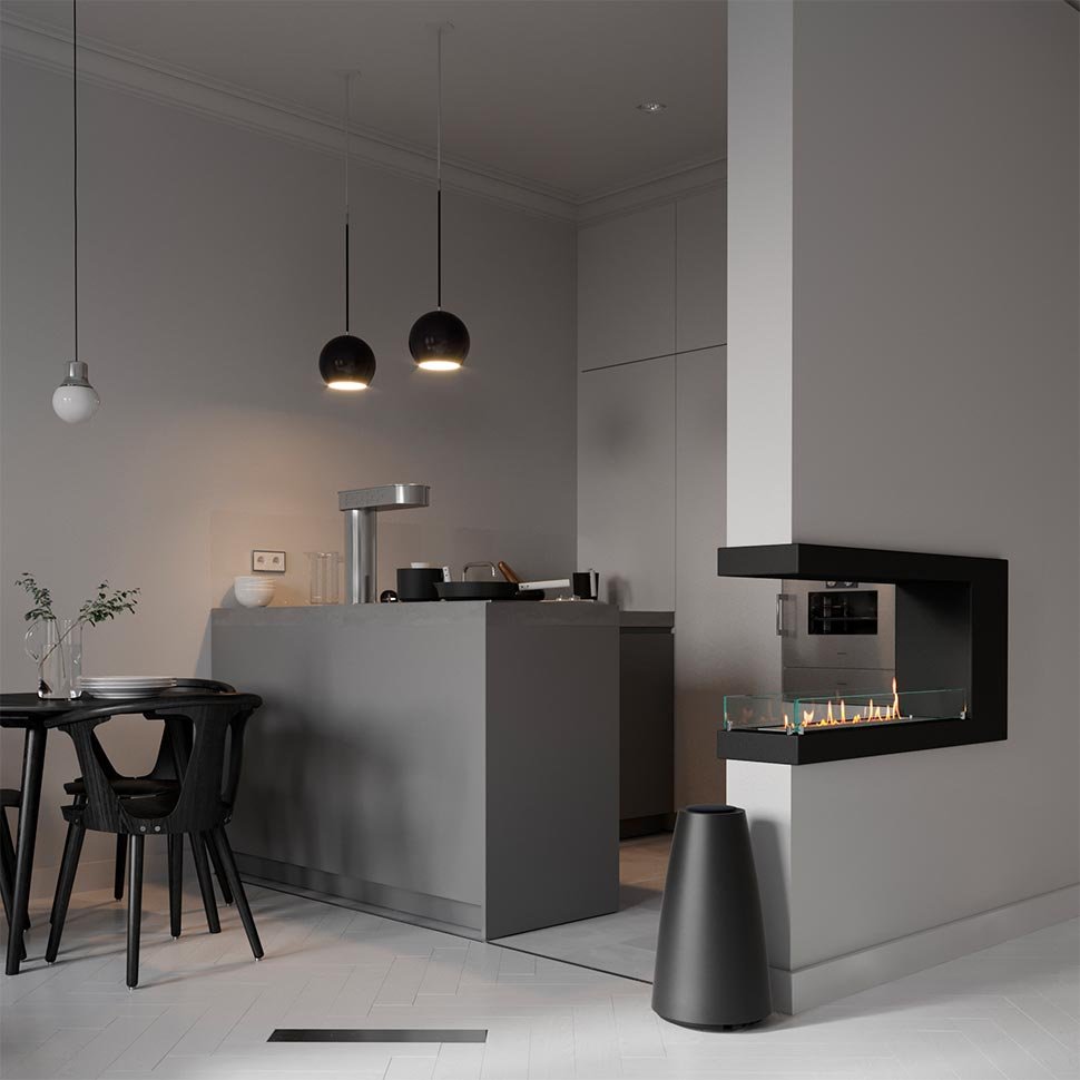 Биокамин торцевой SteelHeat LONG 1000 