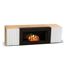 Тумба под ТВ с биокамином SteelHeat IMOLA IMPULSE 140 см (корпус дуб Вотан / фасады белый)