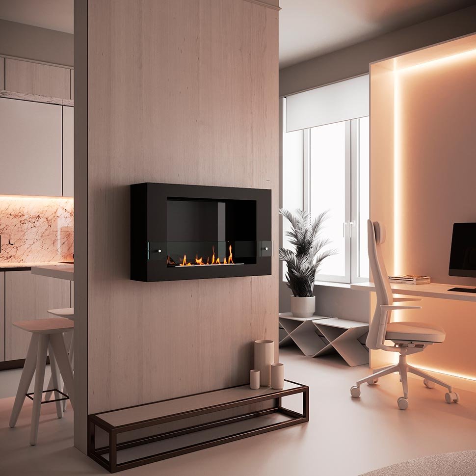 Биокамин SteelHeat WALL LONG 900 черный 