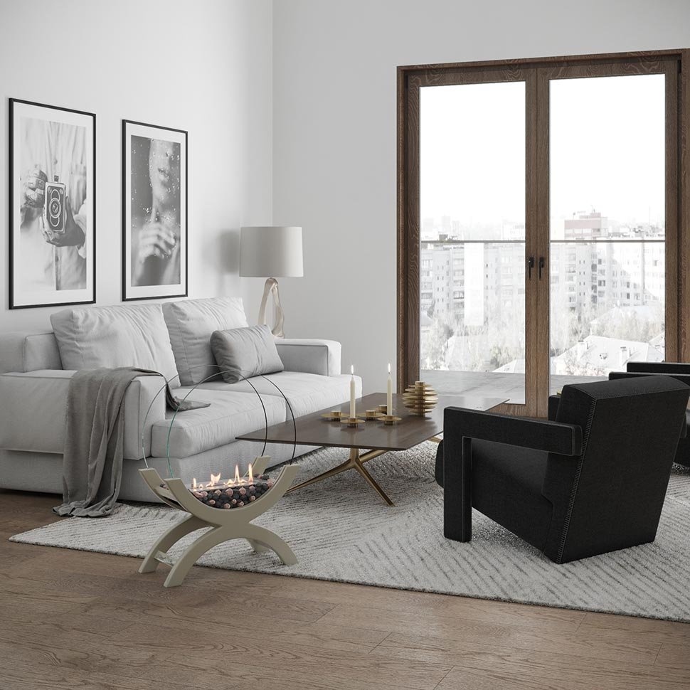 Биокамин напольный SteelHeat WOOD 500 молочный 