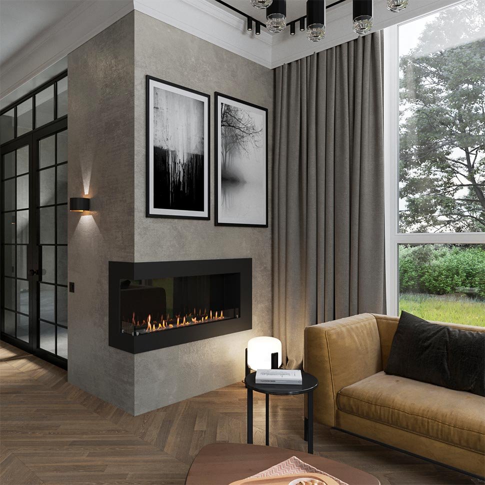 Биокамин угловой SteelHeat GRAND 1200 левый 