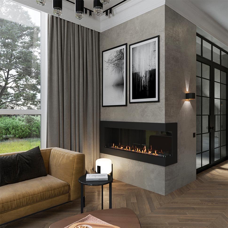 Биокамин угловой SteelHeat GRAND 1500 правый 