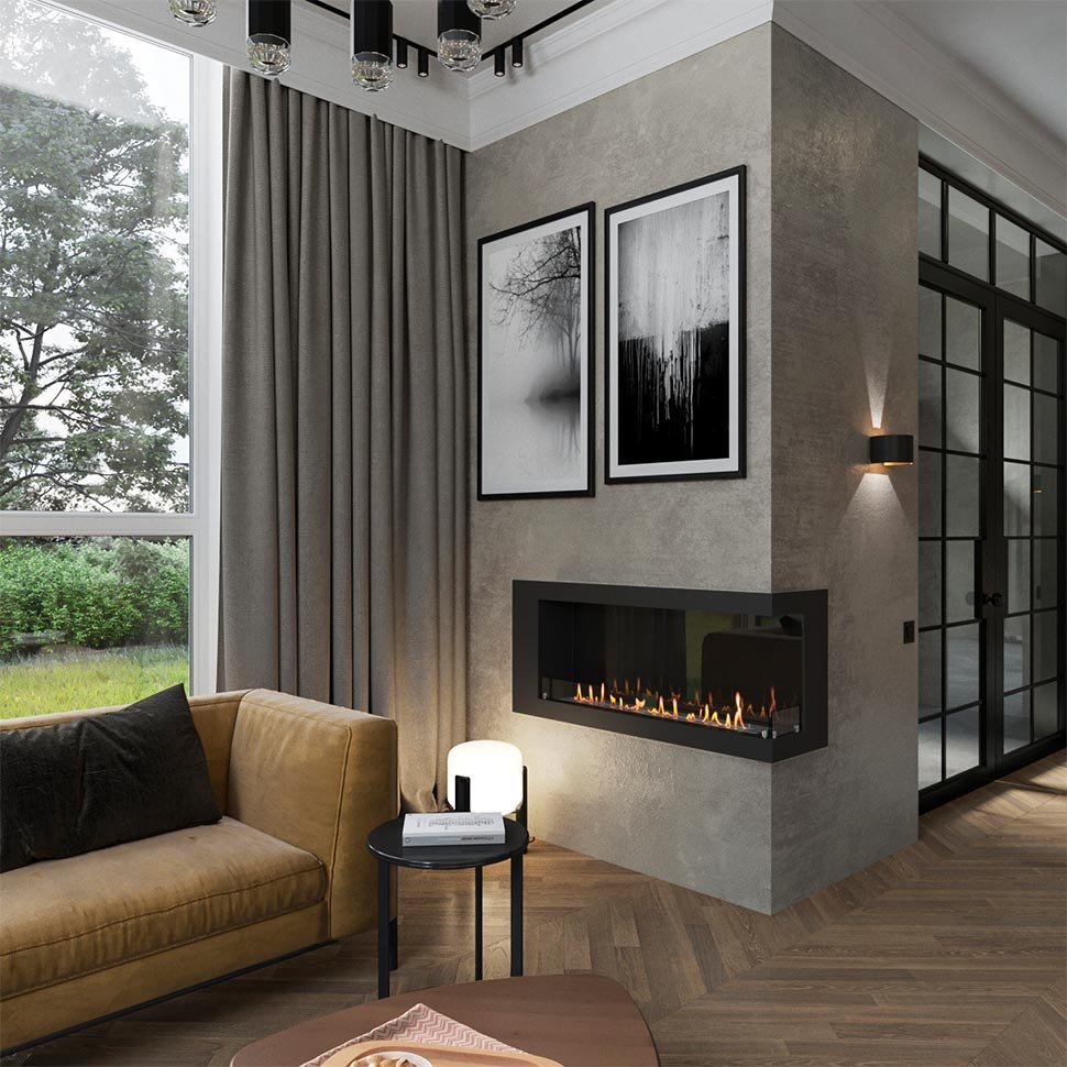 Биокамин угловой SteelHeat LONG 1200 правый 